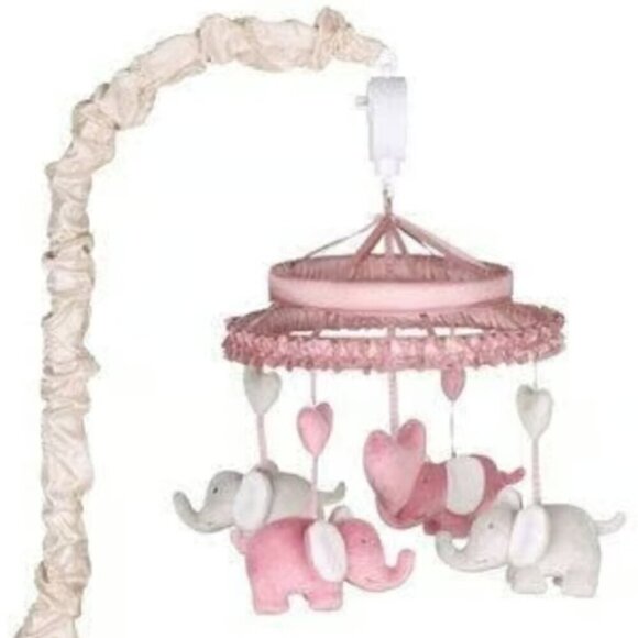 The Peanut Shell Bella Musical Elephant Pink Heart Grey Baby Tiered‎ Crib Mobile - Picture 1 of 8